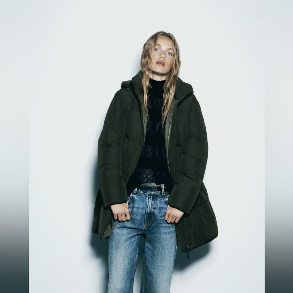 ZARA Khaki Down Insulated Winter Jacket Coat BNWT